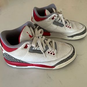 BOYS NIKE AIR JORDANS (size - 4Youth); red / white / gray